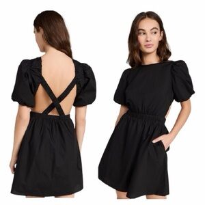 NWT! English Factory Black Cotton Cut-Out Poplin Mini Dress. Size Medium.